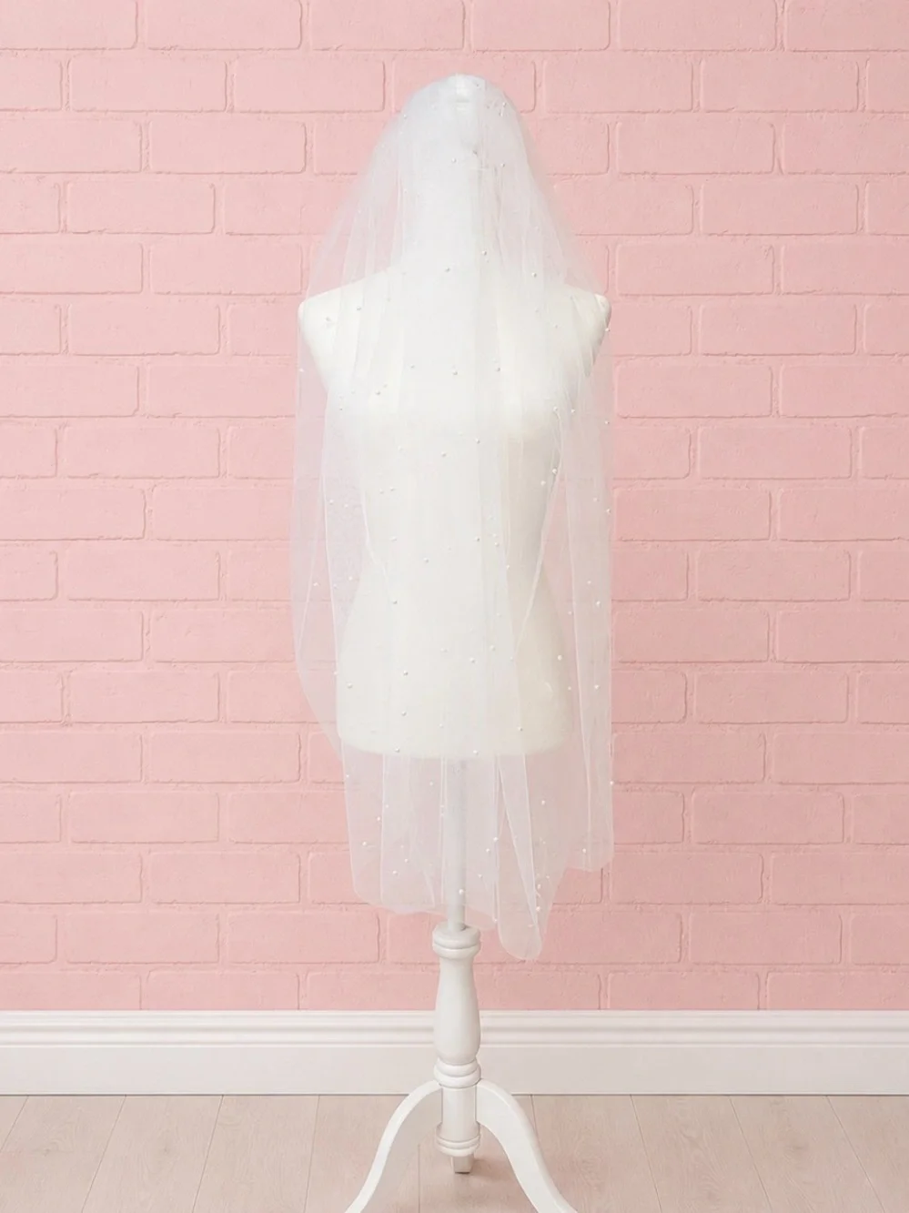 Elegant Pearl Embellished 60” Length Wedding Veil